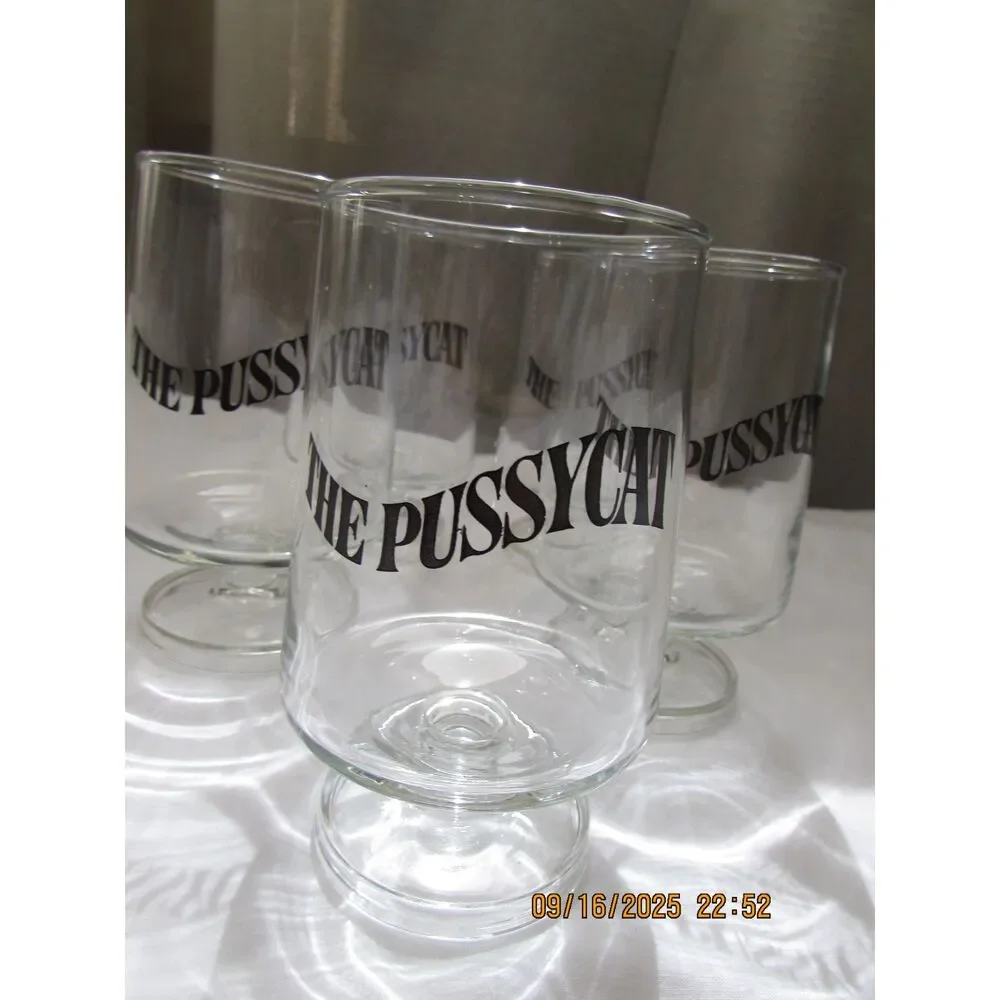 Vintage barware cocktail glasses set of 5 The Pussycat mid-century modern cat